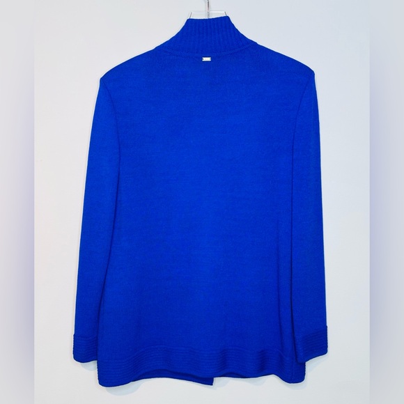 St. John Royal Blue Knit Concealed Button Cardigan Jacket - Picture 2 of 12